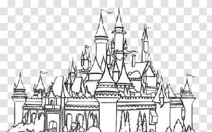 Hong Kong Disneyland Sleeping Beauty Castle Black And White The Walt Disney Company - Lines Transparent PNG