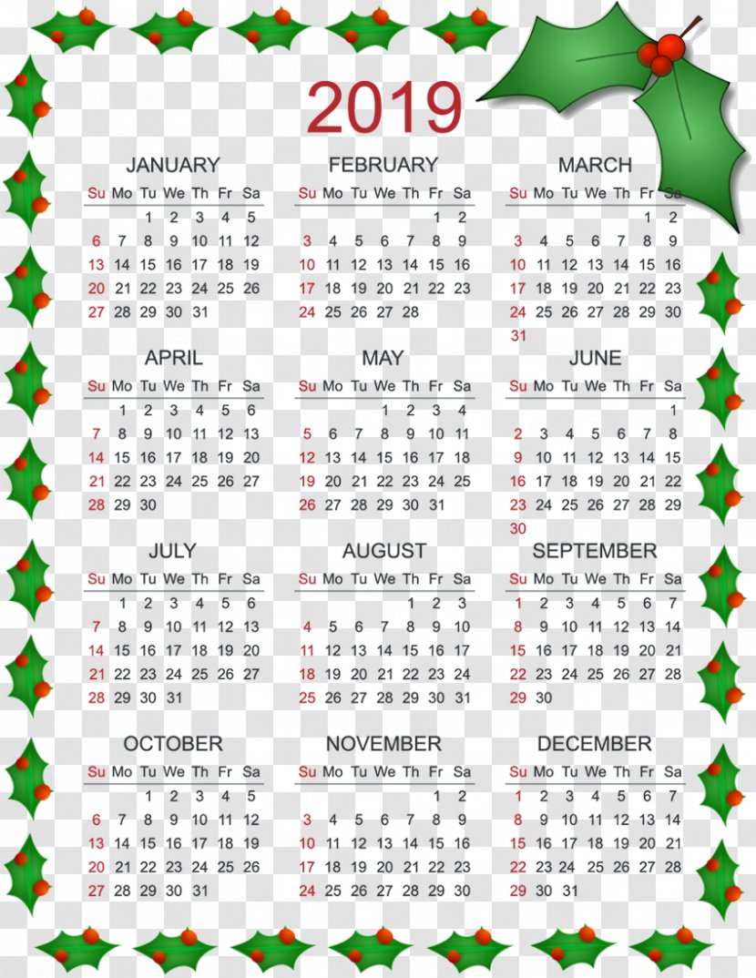 2019 Calendar Christmas. - Flowering Plant - Life Transparent PNG