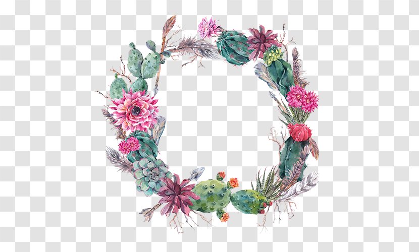 Wedding Invitation Cactaceae Flower Succulent Plant Wreath - Floral Design - Watercolor Cactus Transparent PNG