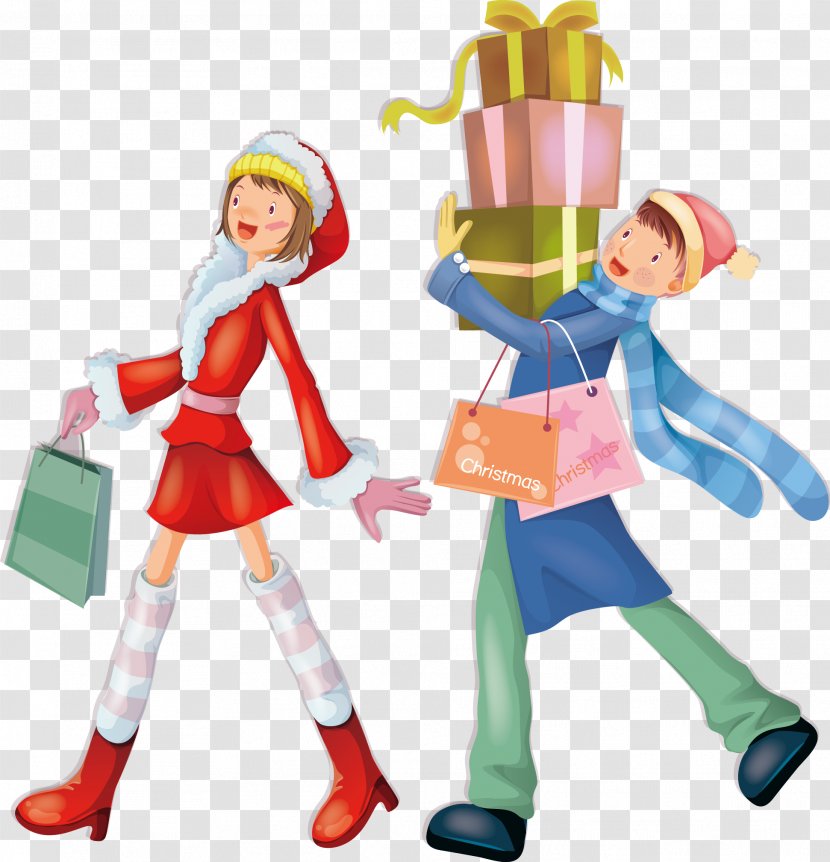 Christmas Significant Other Illustration - Woman - Shopping Couple Transparent PNG