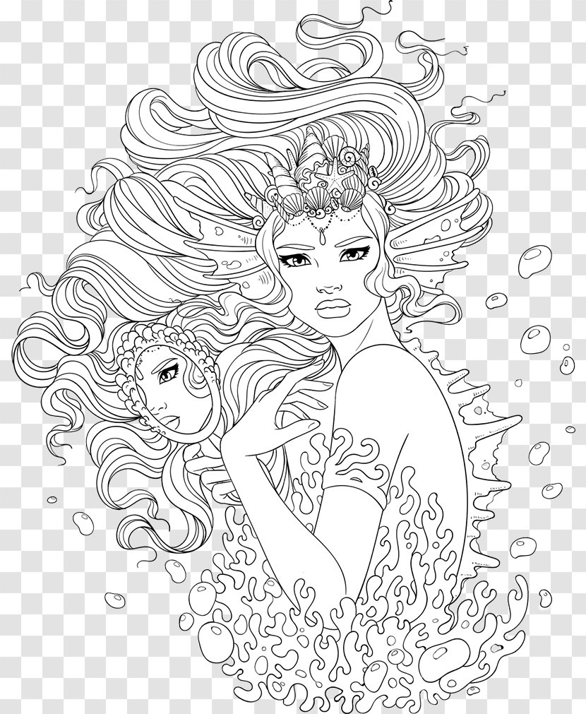 Coloring Book Adult Black And White Woman Drawing - Flower Transparent PNG