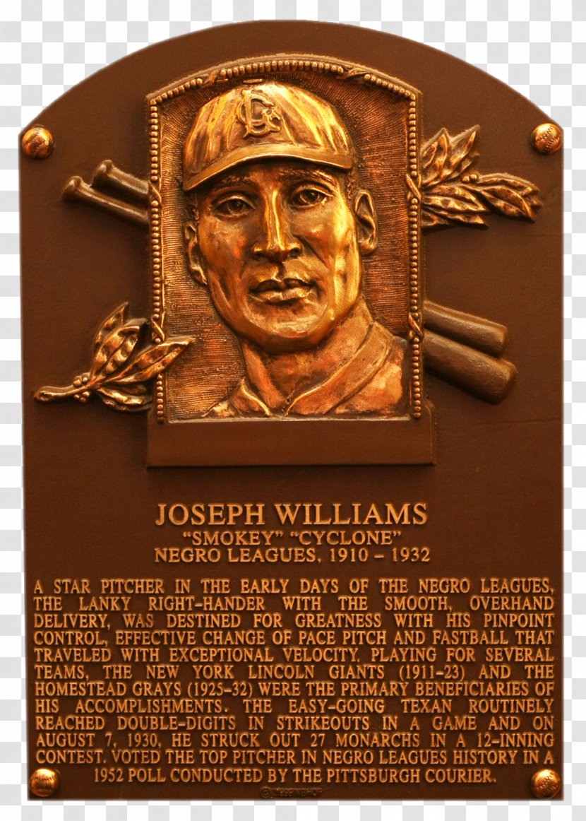 Cyclone Joe Williams National Baseball Hall Of Fame And Museum Pittsburgh Crawfords Player - Bronze Transparent PNG