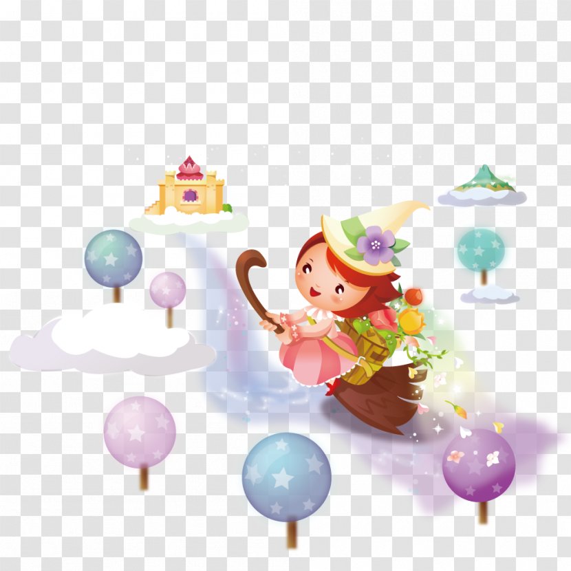 Magic - Little Witch Riding A Broom Transparent PNG