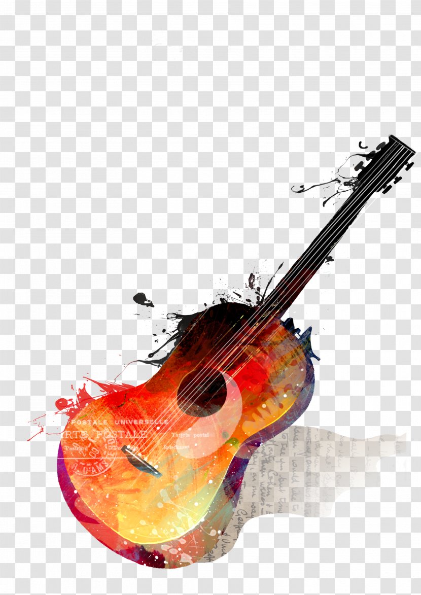 Watercolor Painting Guitar Musical Instrument Drawing - Cartoon Transparent PNG