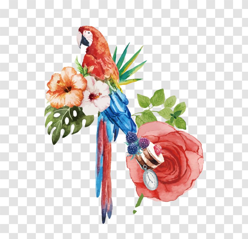 Bird Cockatoo Watercolor Painting Macaw - Plant - Hand Painted Parrot Flower Decoration Pattern Transparent PNG