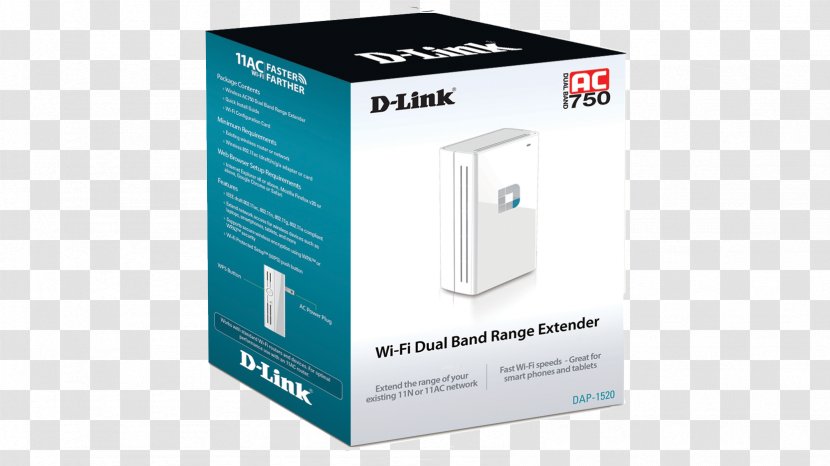Wireless AC750 Dual Band Range Extender DAP-1520 Repeater D-Link IEEE 802.11ac Wi-Fi - Router Transparent PNG