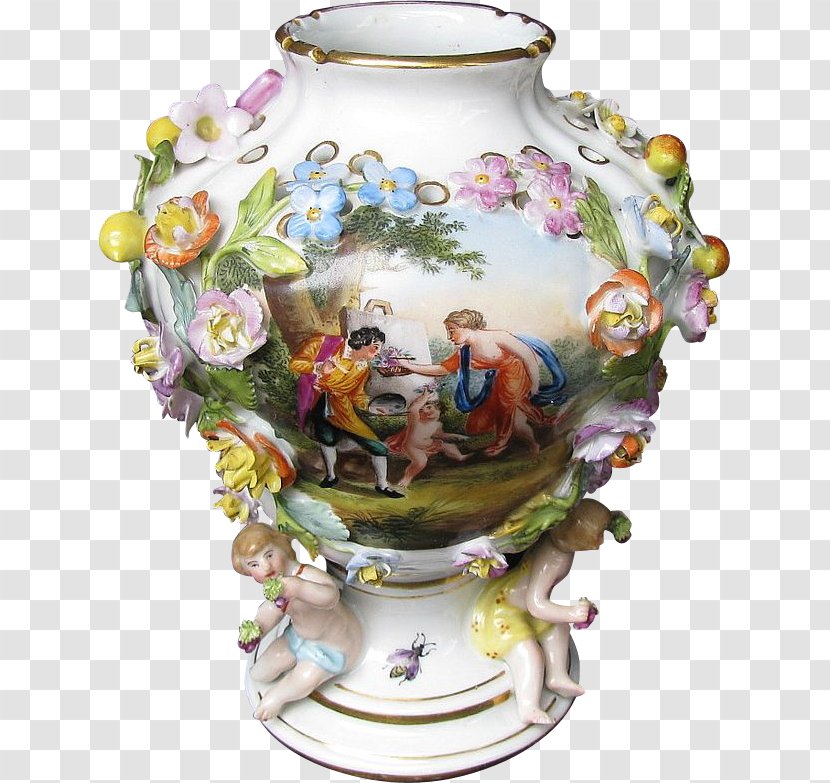 Dresden Jingdezhen Vase Porcelain Ceramic - Meissen - Hand Painted Flowers Transparent PNG