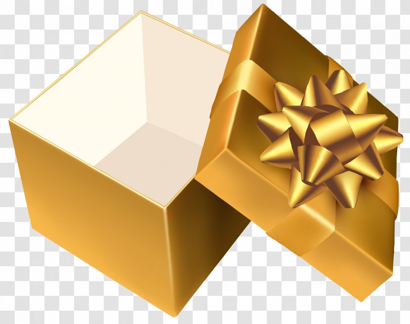 Gift Decorative Box Clip Art - Gold Ribbon Transparent PNG