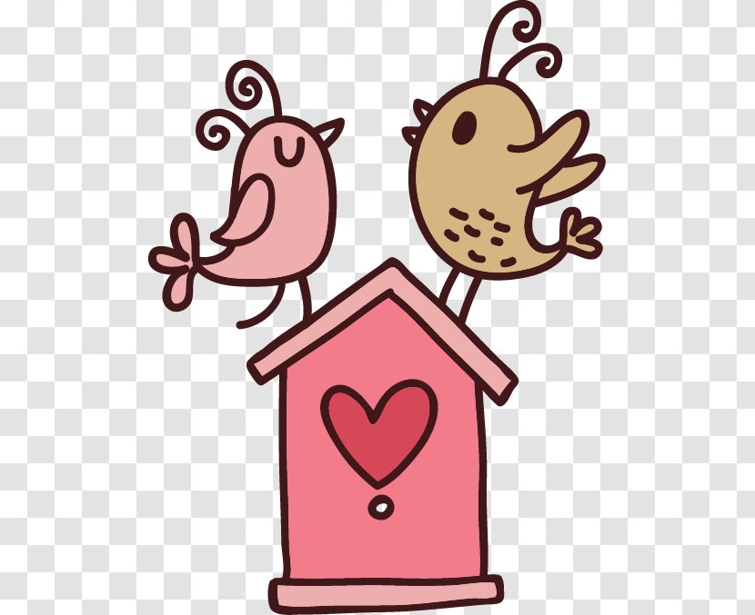 Bird Wedding Cartoon Party - Watercolor - Pink Heart-shaped Hand-painted Birds Nest Transparent PNG