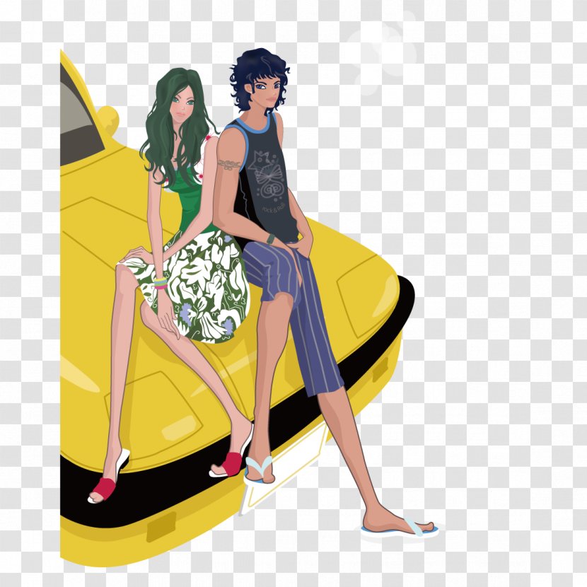 Cartoon Comics Illustration - Car - Couple Sitting In The Transparent PNG
