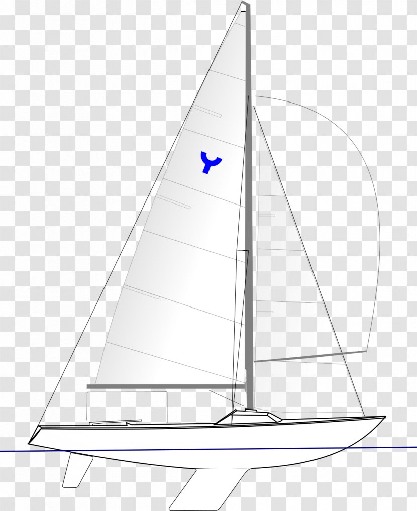 Sailboat Sailing Yngling - Black And White Transparent PNG