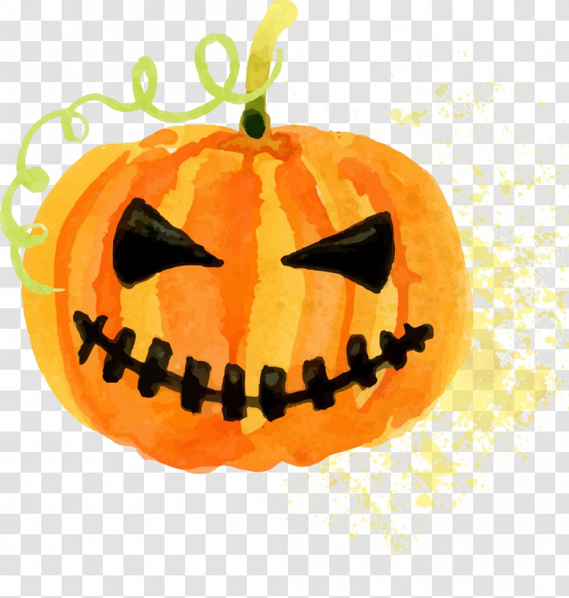 Halloween Costume Pumpkin Jack-o'-lantern - Winter Squash - Watercolor Transparent PNG