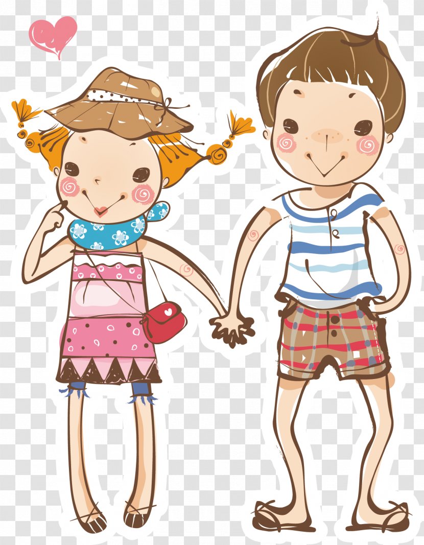 Child Cartoon Beach Illustration - Silhouette - Men And Women Couple Friends Material Transparent PNG