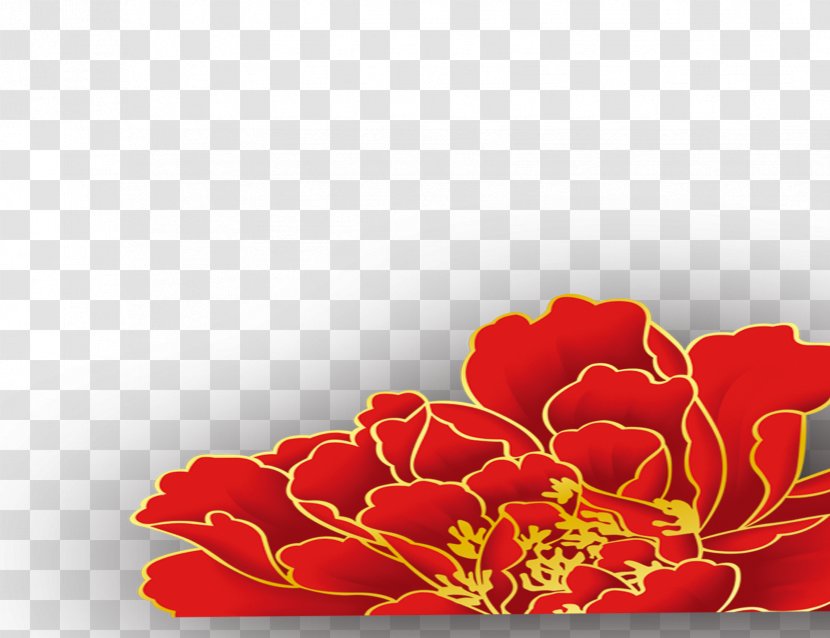 Red Moutan Peony Floral Emblem Gold Transparent PNG