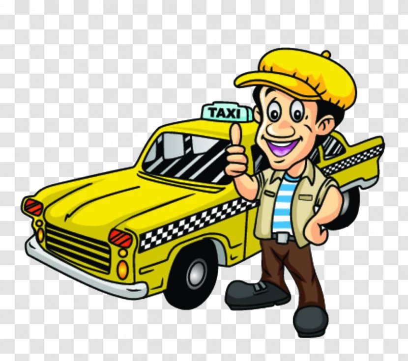 Taxi Driver Driving Clip Art - Compact Car - Cartoon Yellow Transparent PNG