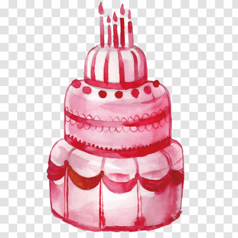 Birthday Cake Illustration - Dessert - Vector Pink Candle Celebrate Transparent PNG