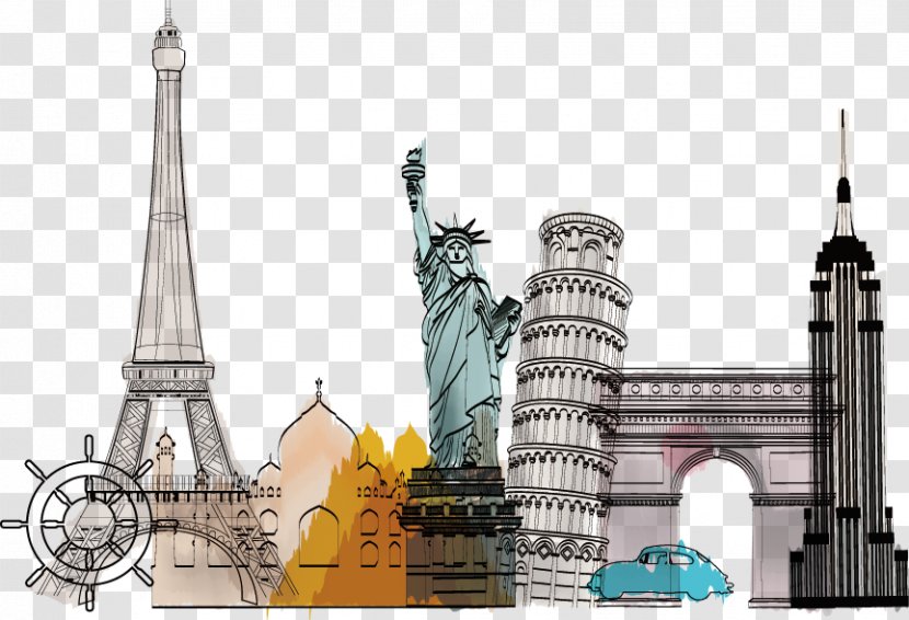 Air Travel Illustration - Tower - Vector Painted Landmarks Transparent PNG