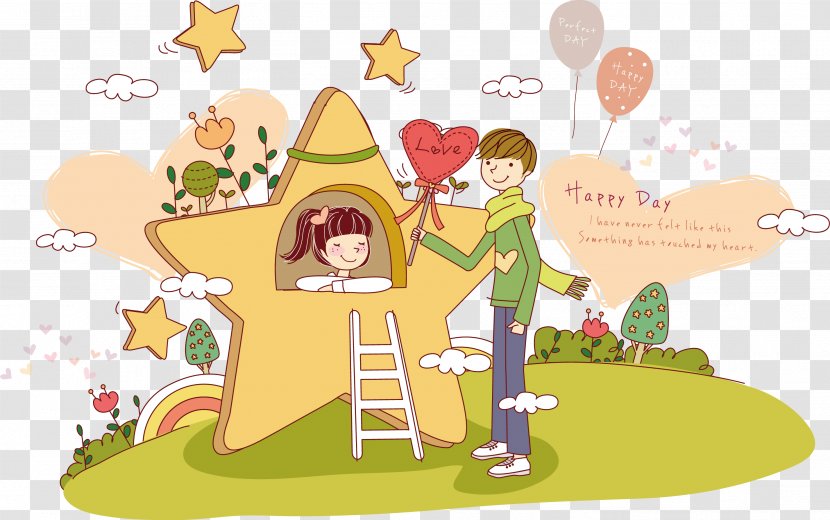 Cartoon Falling In Love Illustration - Woman - Star House Transparent PNG