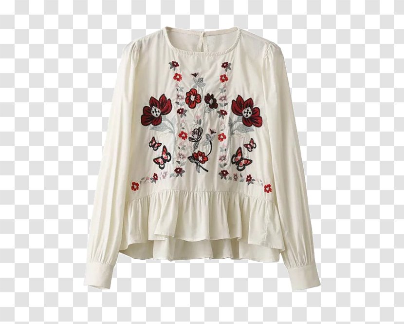 Blouse Sleeve Embroidery Zara Clothing - Collar - Embroidered Cloth Transparent PNG
