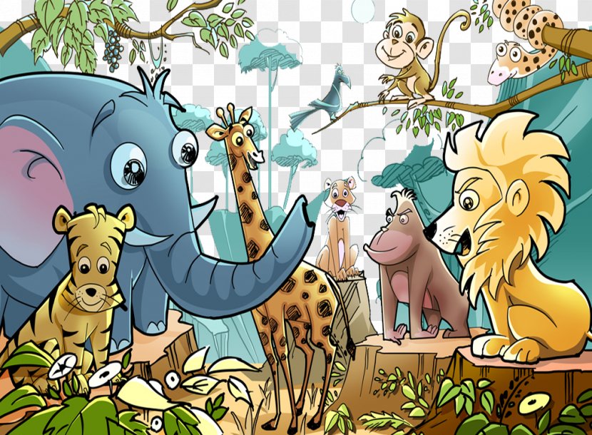 Cartoon Drawing Jungle Wallpaper - Fauna - The King Of Transparent PNG
