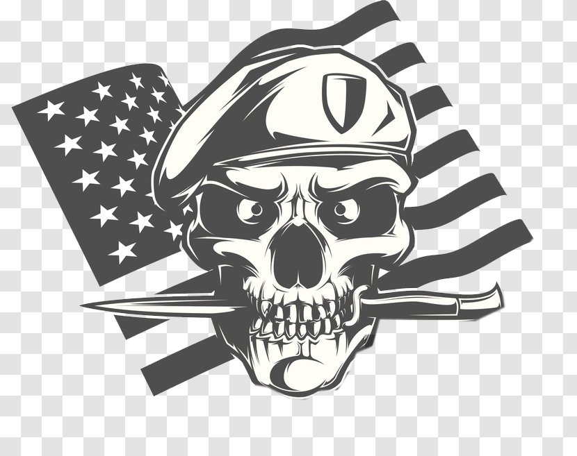 T-shirt Skull Military Beret - Bone - The Black Evil Head Wiped A Sharp Knife Transparent PNG