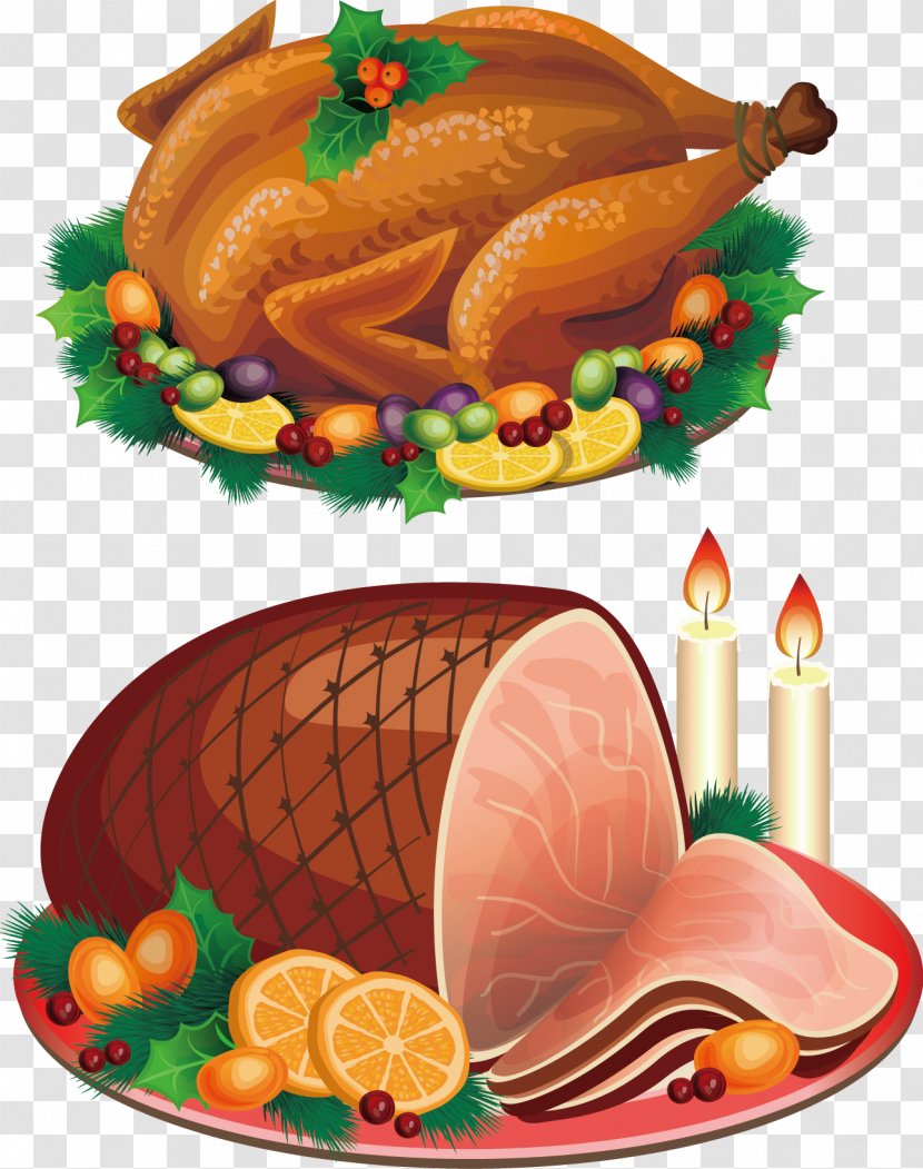 Vector Christmas Food - Turkey Meat - Mulled Wine Transparent PNG