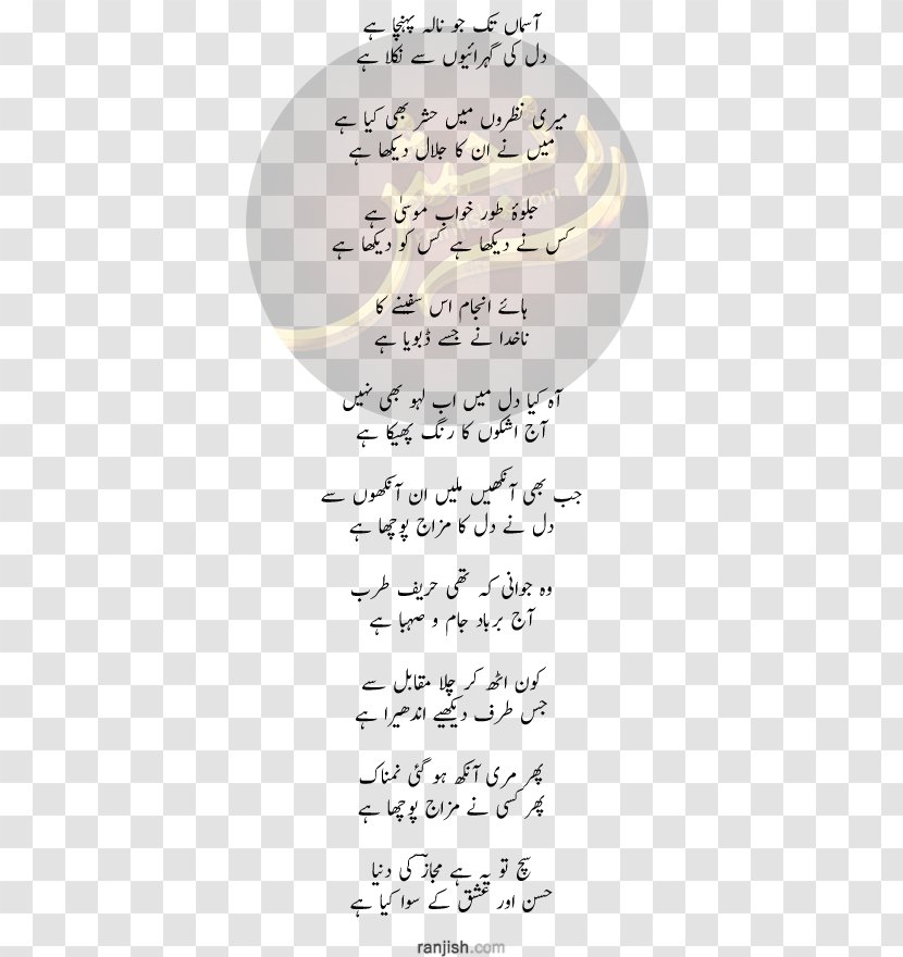 Ghazal Urdu Poetry Faizabad - Ranjish Hi Sahi Transparent PNG