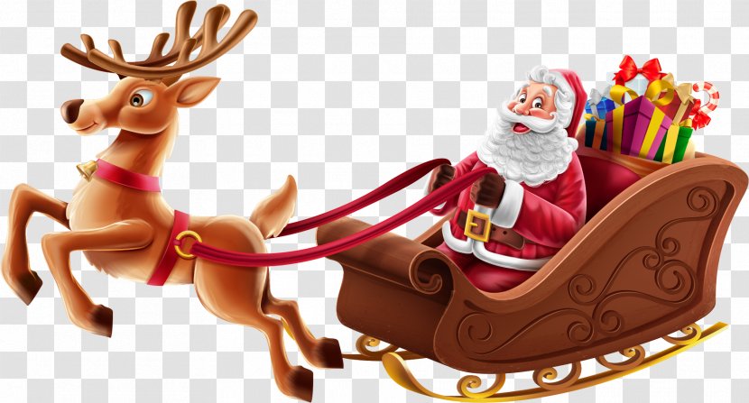 Santa Claus Christmas Reindeer Gift - Photography - Sitting In Sleigh Transparent PNG