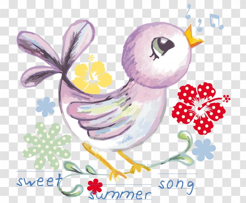 Bird Watercolor Painting Euclidean Vector - Art - Cartoon Hand Painted Hum Song Flower Transparent PNG