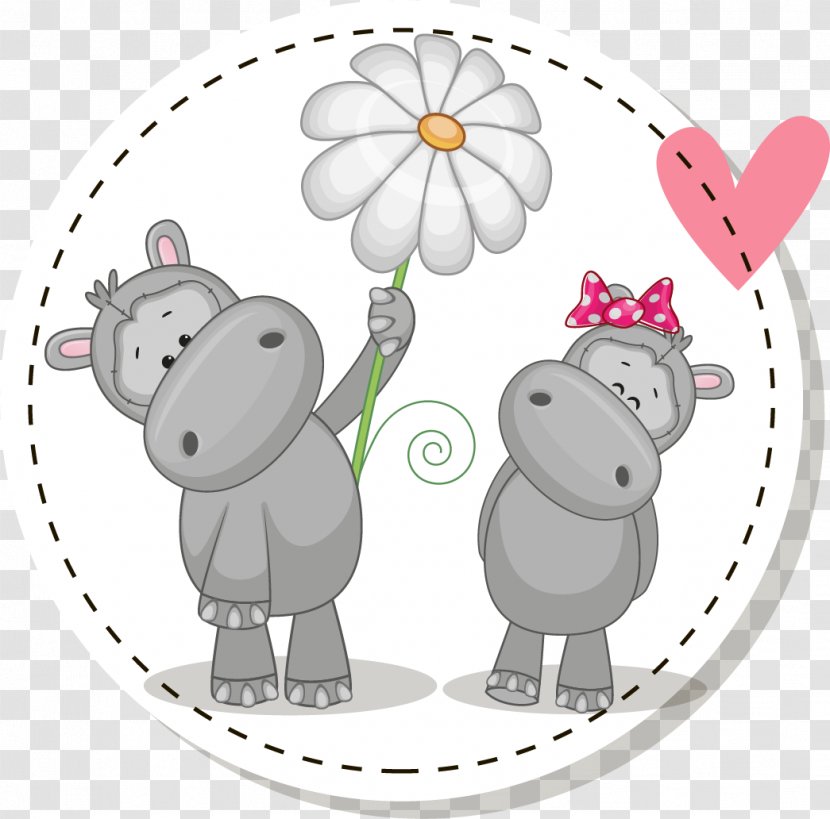Hippopotamus Cartoon Drawing Illustration - Heart - Vector Material Valentine's Day Wedding Transparent PNG