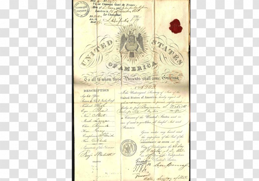 United States 1800s Document 18th Century Passport - World Transparent PNG