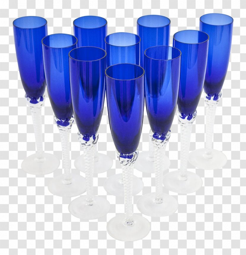 Wine Glass Champagne Cobalt Blue - Lead Transparent PNG