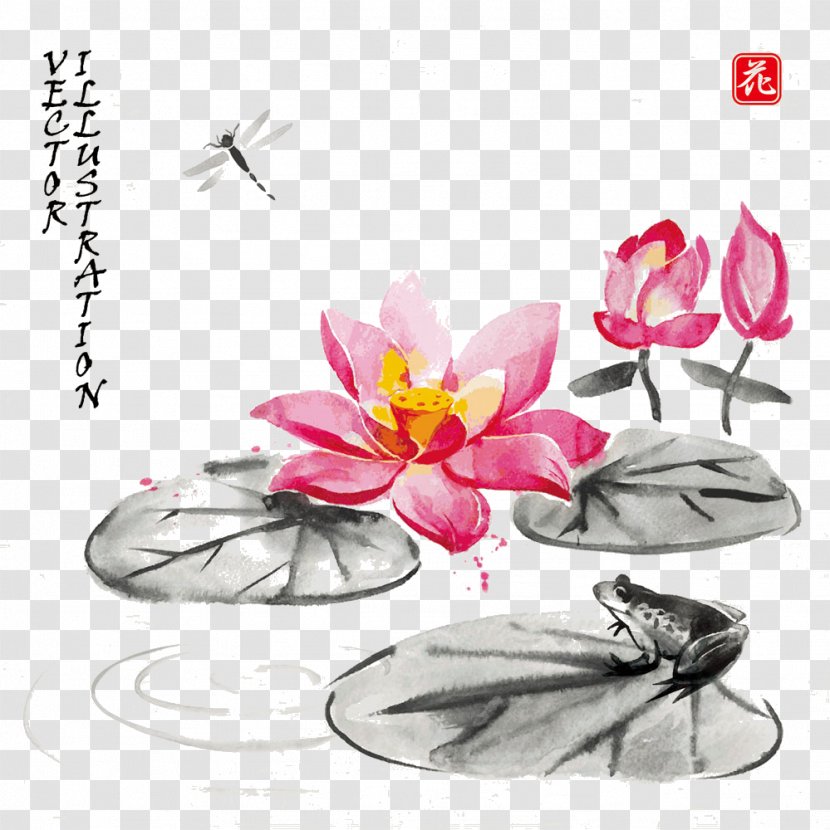 Nelumbo Nucifera Watercolor Painting Ink Wash Art - Footwear - Lotus Transparent PNG