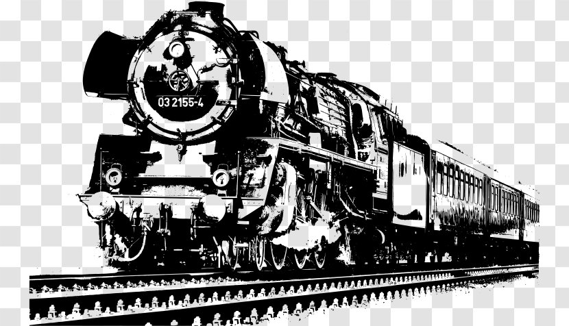 Train Rail Transport Steam Locomotive Diesel - Black And White Transparent PNG