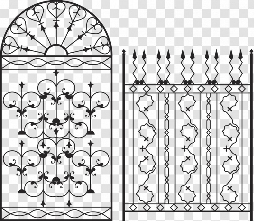 Window Grille Wrought Iron - Black And White - Vector Arched Gate Fence Transparent PNG