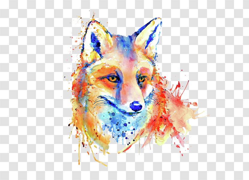 Red Fox Watercolor Painting T-shirt Canvas Print - Printing - Merian Transparent PNG