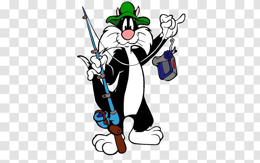Sylvester Tweety Bugs Bunny Woody Woodpecker Cartoon - Cat - Black And White Holding A Fishing Rod Transparent PNG