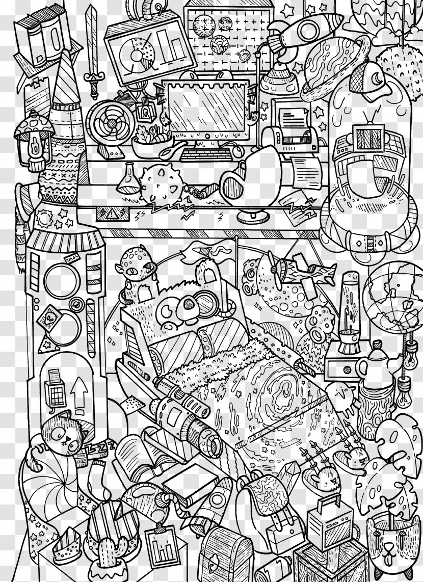 Drawing Doodle Coloring Book Outer Space - Heart - Kerby Rosanes Transparent PNG