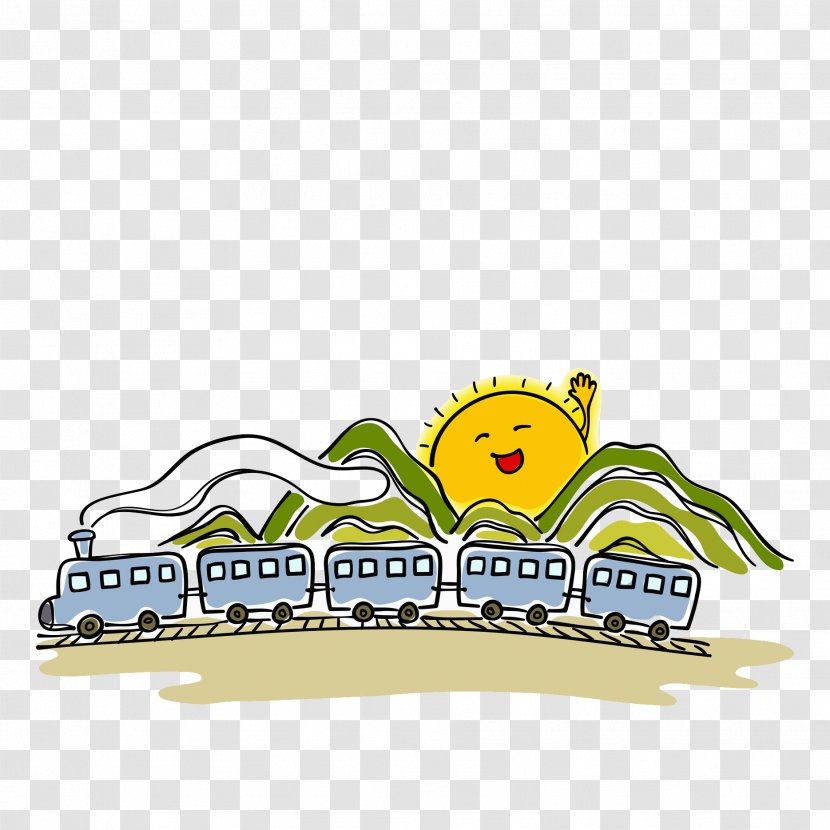 Cartoon Illustration - Yellow - Blue Train Transparent PNG