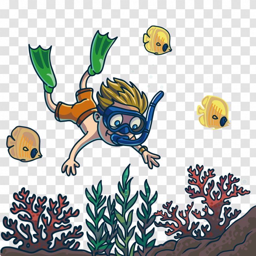 Scuba Diving Mask Cartoon Snorkeling - Invertebrate - Children Transparent PNG