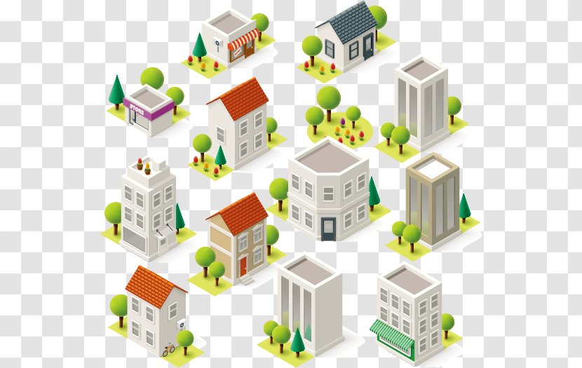 Vector Building Isometric Projection - Graphics In Video Games And Pixel Art - High-rise Town Urban Real Estate Transparent PNG