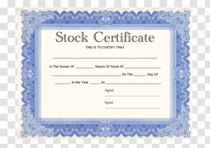Stock Certificate Share Template Corporation Transparent PNG