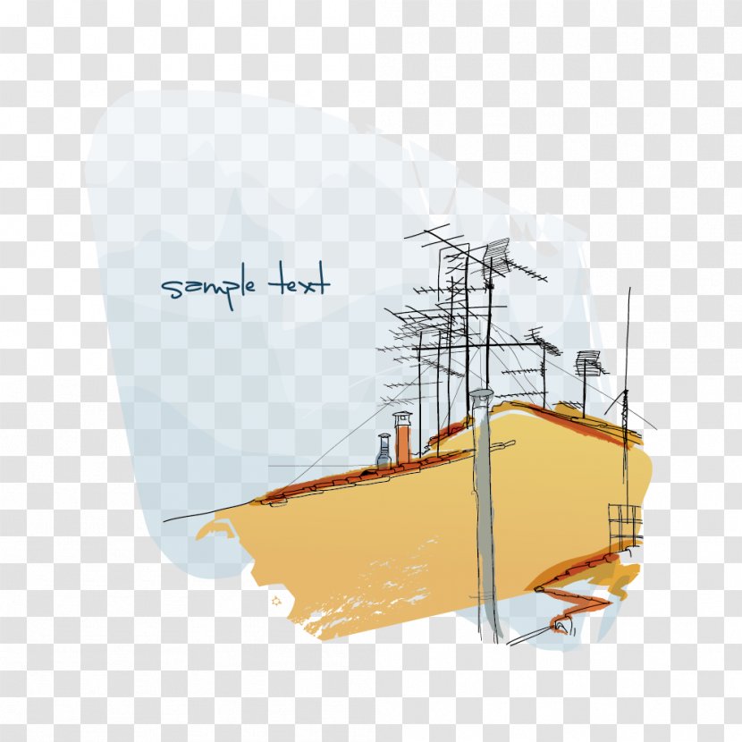 House Building Illustration - Hand-painted Roof Antenna Vector Material Transparent PNG
