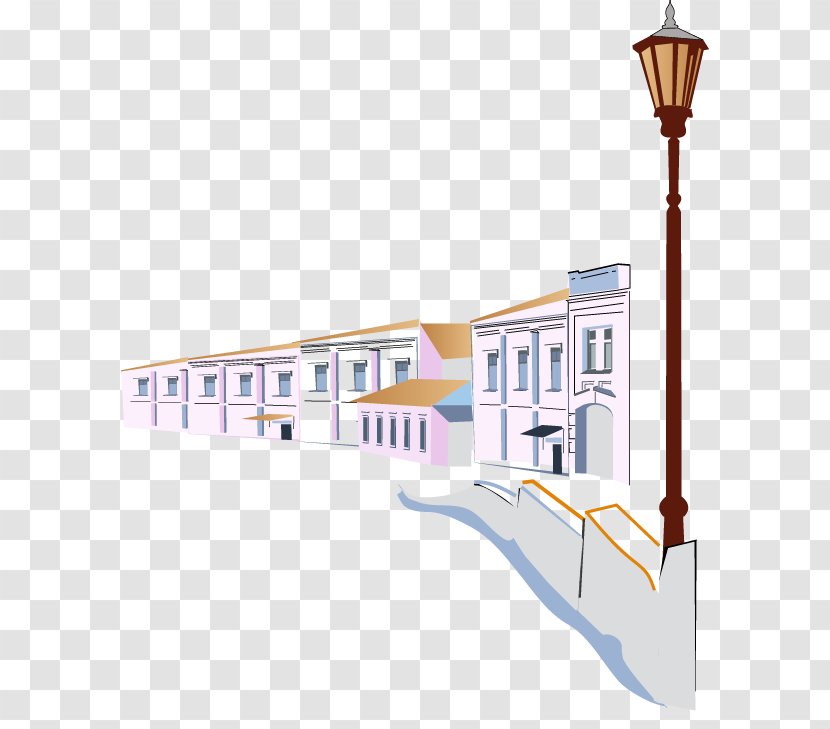 Cafe Euclidean Vector - Hand-painted City Building Street Lights Transparent PNG