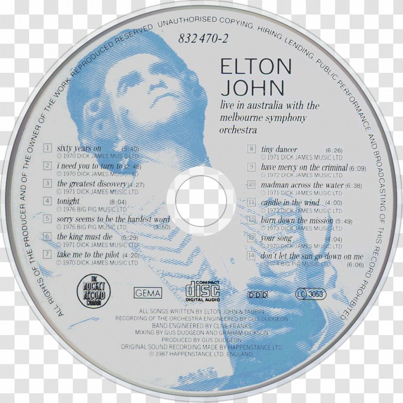 Elton John Live In Australia With The Melbourne Symphony Orchestra Candle Wind Phonograph Record Compact Disc Transparent PNG