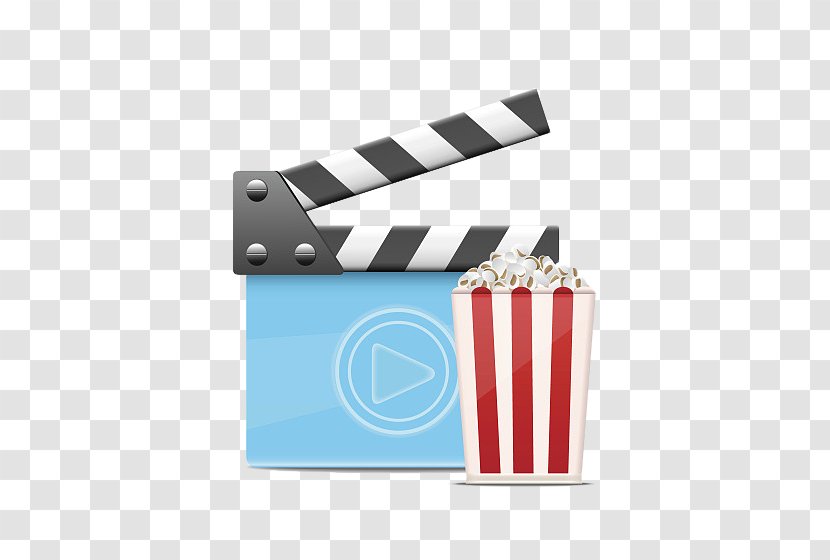 Clapperboard Photography Film Cinema Illustration - Blue Cartoon Cards And Popcorn Log Transparent PNG