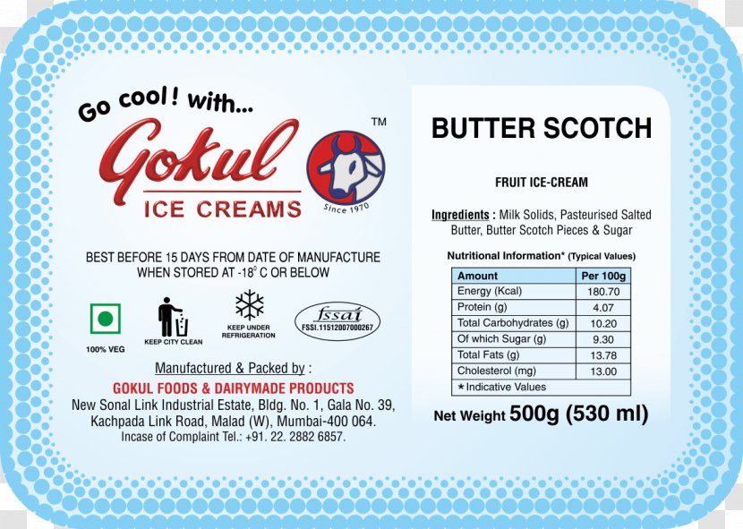 Ice Cream Kulfi Milk Nutrition Facts Label Food - Kaju Kismis Transparent PNG
