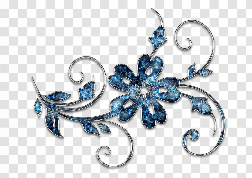 Jewellery Brooch Ornament - Silver - Blue Flowered Vine Transparent PNG