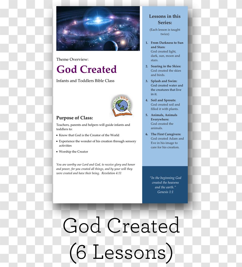Bible Lesson Genesis Creation Narrative God Curriculum - Infant Transparent PNG