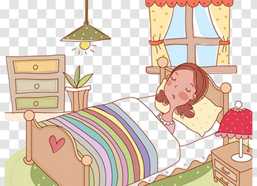 Cartoon Postpartum Confinement Sleep Illustration - Mother Is Sick And Lying In Bed Transparent PNG